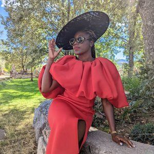 ASOS DESIGN bubble pencil midi dress with split in red